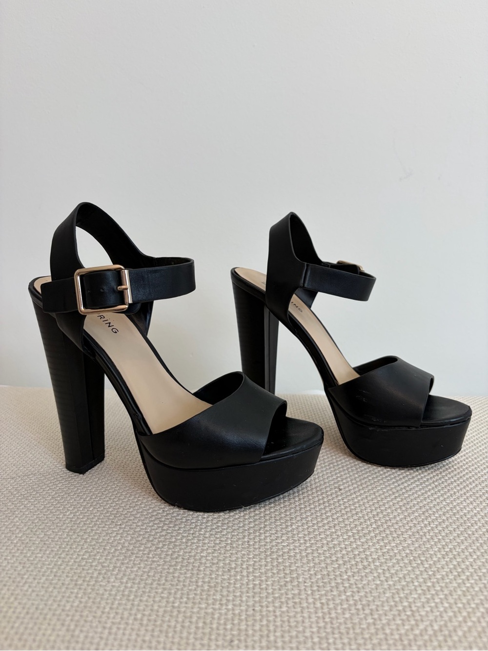 Call It Spring Black Platform Block Heel Sandals with Ankle Strap